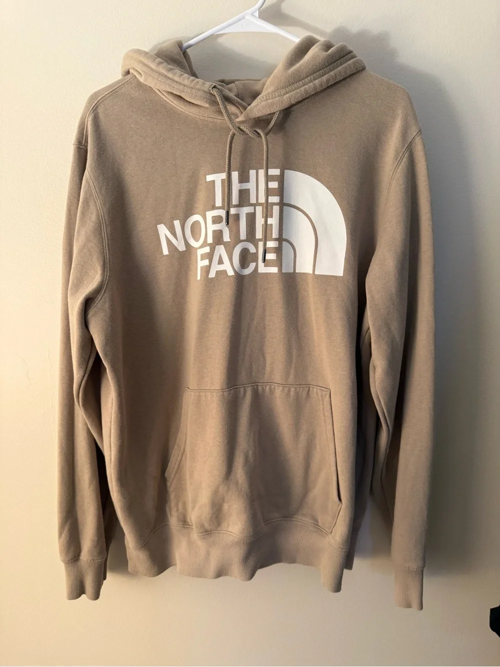 The North Face Men's Beige Pullover Hoodie with White Logo